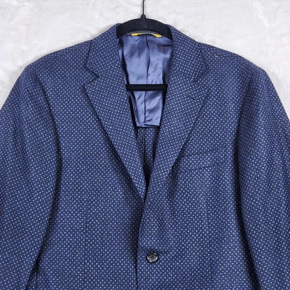 Canali Kei Blazer Mens 50 Blue Geometric Wool Cashmere Made In Italy Sport Coat
